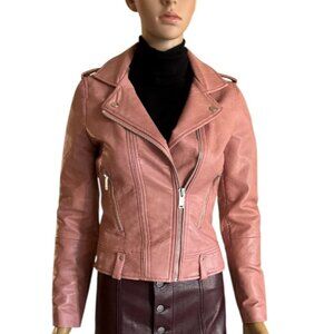 Mango Faux Leather Pink Holiday Cocktail DUSTY ROSE BIKER MOTO JACKET XXS NWOT